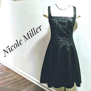 EUC ~ NICOLE MILLER Black Silver Metallic Dress
